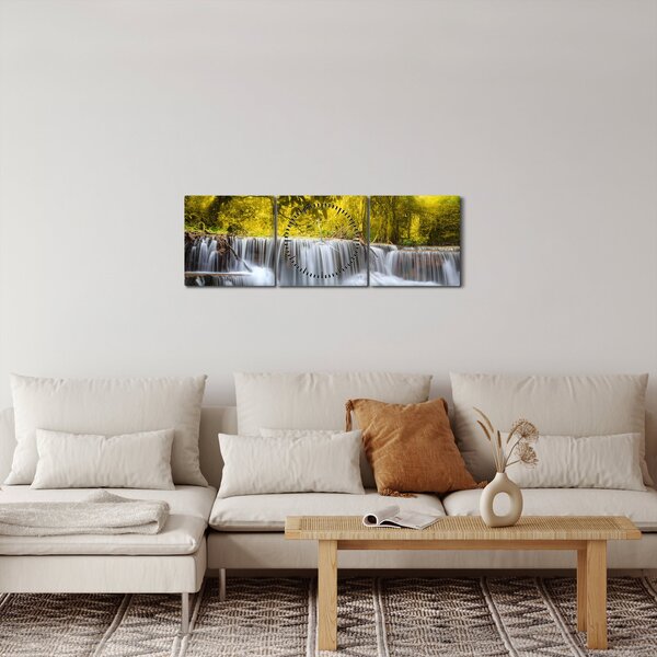 Tablou - Cascadă, cu culori strălucitoare (cu ceas) (90x30 cm)
