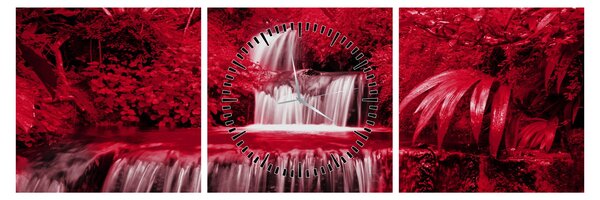 Tablou - Cascade indoneziene în roșu (cu ceas) (90x30 cm)