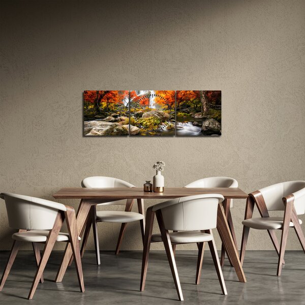 Tablou - Cascade în peisaj de toamnă, portocaliu (cu ceas) (90x30 cm)