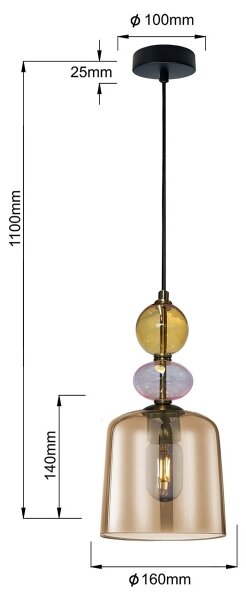 Lustră suspendată pe cablu TROPEA 1xE27/15W/230V negru/fumuriu bej/roz