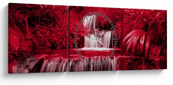 Tablou - Cascade indoneziene în roșu (cu ceas) (90x30 cm)