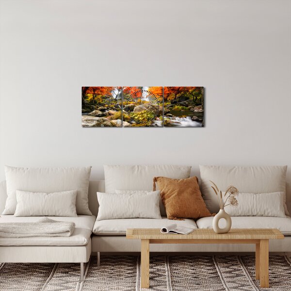 Tablou - Cascade în peisaj de toamnă, portocaliu (cu ceas) (90x30 cm)