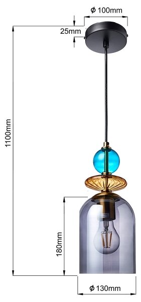 Pendul pe cablu TROPEA 1xE27/15W/230V negru/albastru fumuriu/bej