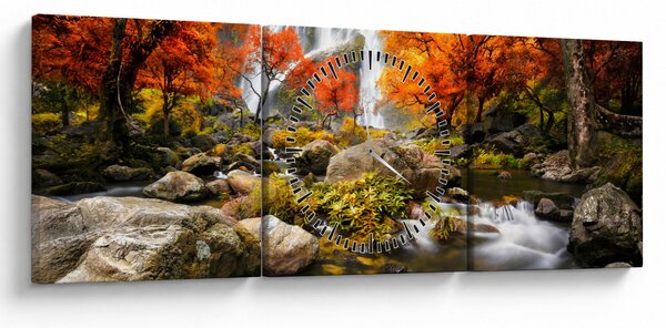Tablou - Cascade în peisaj de toamnă, portocaliu (cu ceas) (90x30 cm)