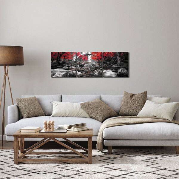 Tablou - Cascade în peisajul de toamnă (cu ceas) (90x30 cm)
