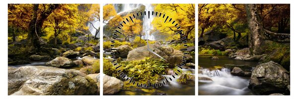 Tablou - Cascade în peisaj de toamnă, galben (cu ceas) (90x30 cm)