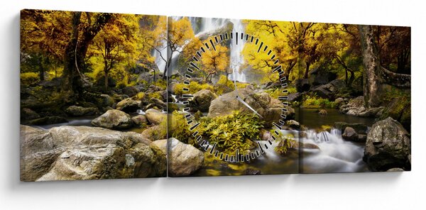 Tablou - Cascade în peisaj de toamnă, galben (cu ceas) (90x30 cm)
