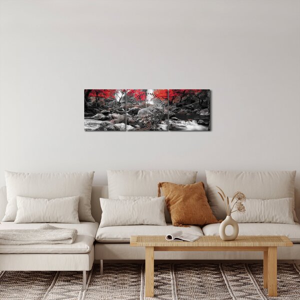 Tablou - Cascade în peisajul de toamnă (cu ceas) (90x30 cm)