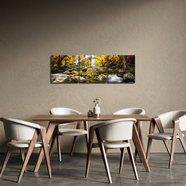 Tablou - Cascade în peisaj de toamnă, galben (cu ceas) (90x30 cm)