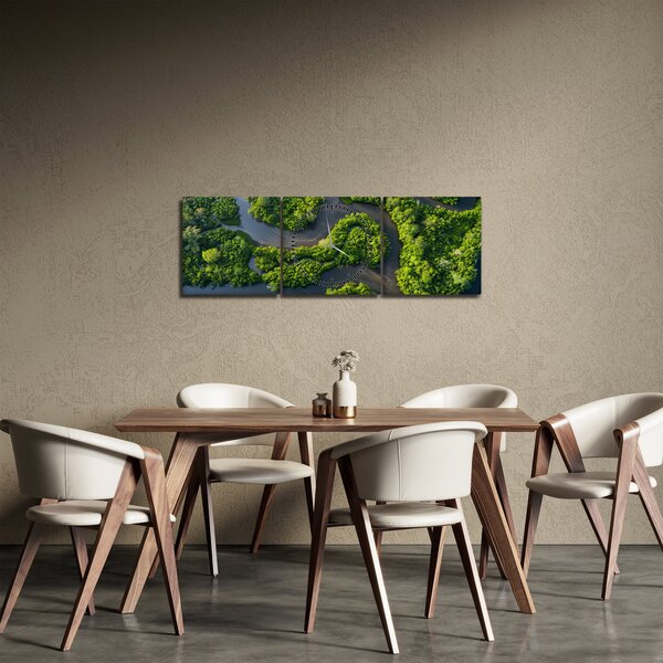 Tablou - Peisaj forestier cu râu (cu ceas) (90x30 cm)