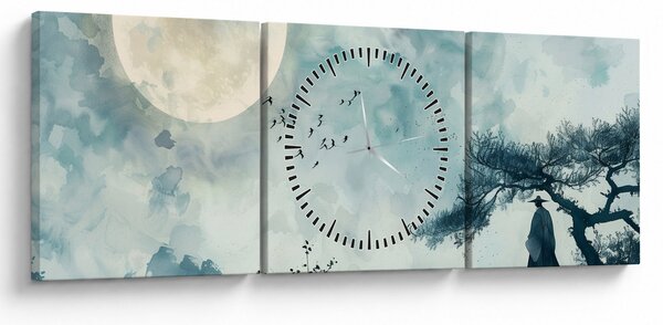 Tablou - Pictură cu lună plină (cu ceas) (90x30 cm)