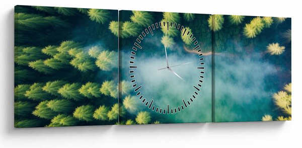 Tablou - O pădure învăluită în ceață (cu ceas) (90x30 cm)