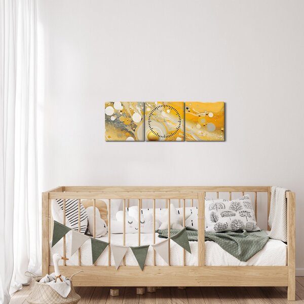 Tablou - fundal abstract cu decor de aur (cu ceas) (90x30 cm)