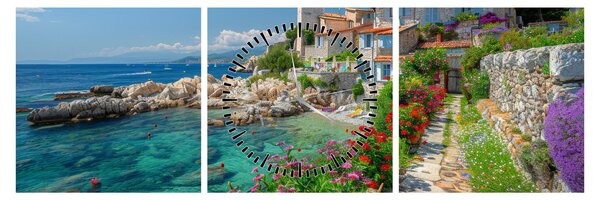 Tablou - Sat pitoresc de coastă (cu ceas) (90x30 cm)