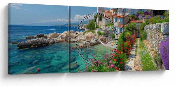 Tablou - Sat pitoresc de coastă (cu ceas) (90x30 cm)