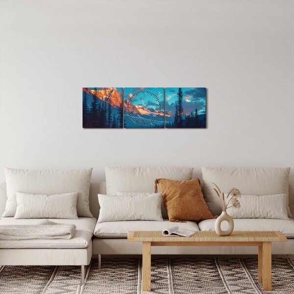 Tablou - Camping în munți (cu ceas) (90x30 cm)