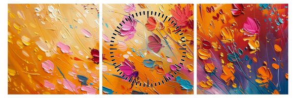 Tablou - Pictură flori colorate (cu ceas) (90x30 cm)