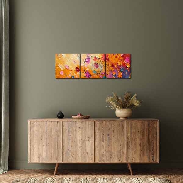 Tablou - Pictură flori colorate (cu ceas) (90x30 cm)