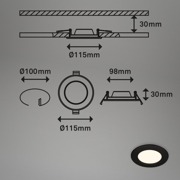 Briloner 7049015 - Plafonieră LED încastrată pentru baie, 6W/230V, IP44, negru