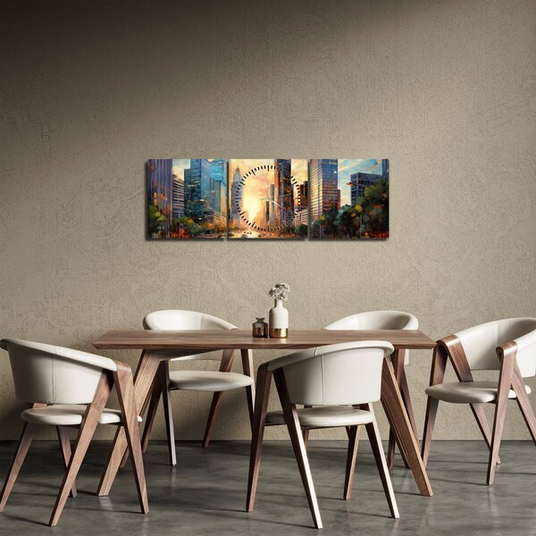 Tablou - Pictura orașului (cu ceas) (90x30 cm)