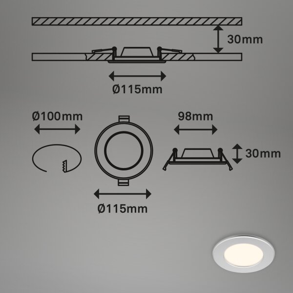 Briloner 7049014 - Plafonieră LED încastrată pentru baie, 6W/230V, IP44, crom mat