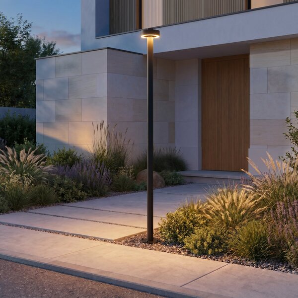 Lucande Lampă de exterior cu LED Nirella, 200 cm, negru, CCT, IP65, Negru, Metal, Modern
