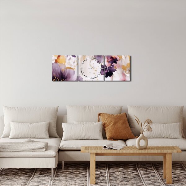 Tablou - Acuarelă flori (cu ceas) (90x30 cm)