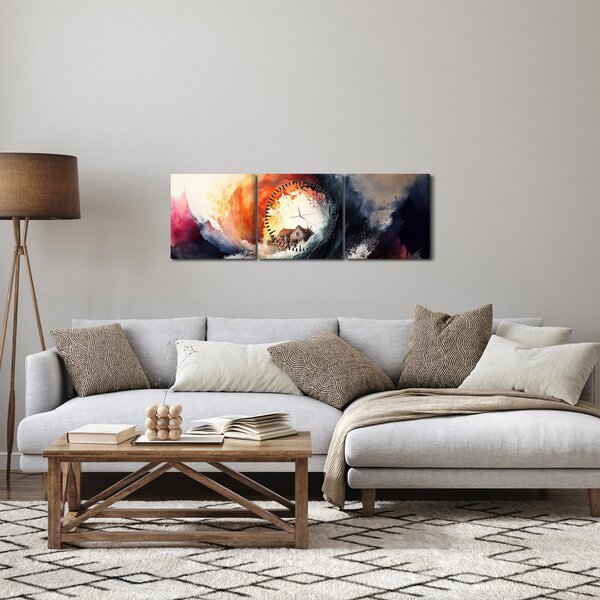 Tablou - În vârtejul potopului, acuarelă (cu ceas) (90x30 cm)