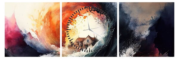 Tablou - În vârtejul potopului, acuarelă (cu ceas) (90x30 cm)