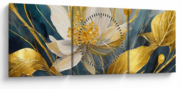 Tablou - Pictura de flori de aur (cu ceas) (90x30 cm)