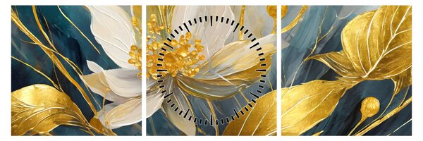 Tablou - Pictura de flori de aur (cu ceas) (90x30 cm)