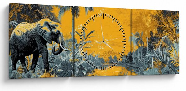 Tablou - Elefant în natură (cu ceas) (90x30 cm)