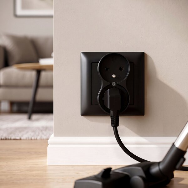 Priză dublă cu împământare și ramă OSTE JNH002-G Black