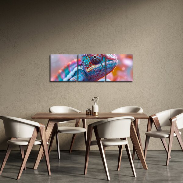 Tablou - Cameleon colorat (cu ceas) (90x30 cm)