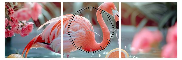 Tablou - Flamingo în iaz (cu ceas) (90x30 cm)