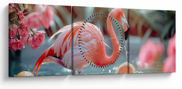 Tablou - Flamingo în iaz (cu ceas) (90x30 cm)