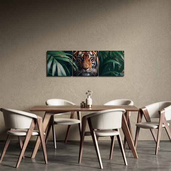 Tablou - Portretul unui tigru în junglă (cu ceas) (90x30 cm)