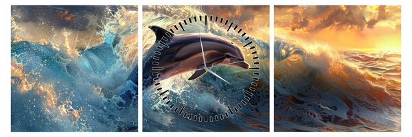 Tablou - Delfin, ilustrații (cu ceas) (90x30 cm)