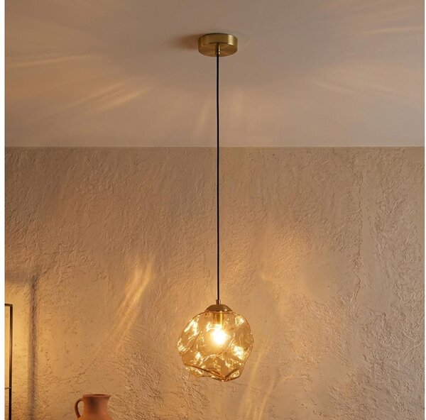 Candelabru suspendat pe cablu CRISTAL 1xE14/15W/230V alamă/bej fumuriu