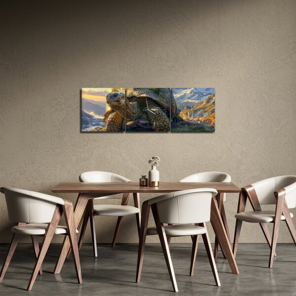 Tablou - Țestoasă și peisaj montan (cu ceas) (90x30 cm)