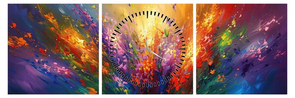 Tablou - Abstracție de flori (cu ceas) (90x30 cm)