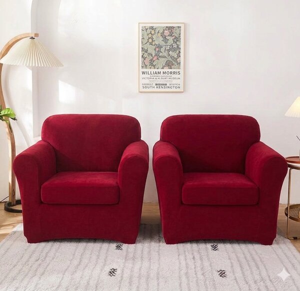 Set 2 Huse Elastice pentru Fotolii, Material Lycra Texturat, Culoare Bordo