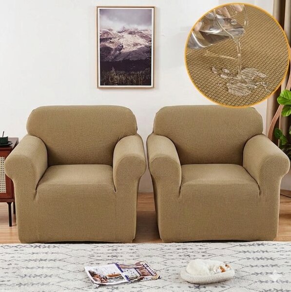 Set 2 Huse Elastice pentru Fotolii, Material Lycra Texturat, Culoare Bej