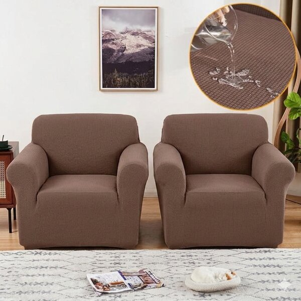 Set 2 Huse Elastice pentru Fotolii, Material Lycra Texturat, Culoare Cafea cu lapte