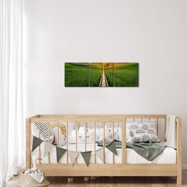 Tablou - Răsărit de soare peste vale (cu ceas) (90x30 cm)
