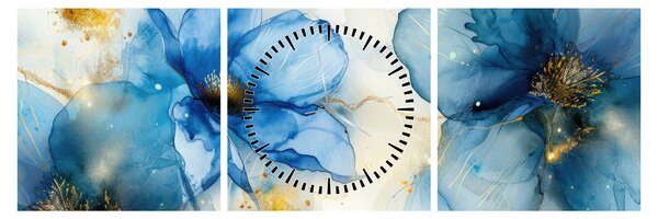 Tablou - Floral, pictură cu cerneală (cu ceas) (90x30 cm)