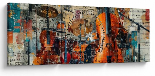 Tablou - Instrumente muzicale (cu ceas) (90x30 cm)