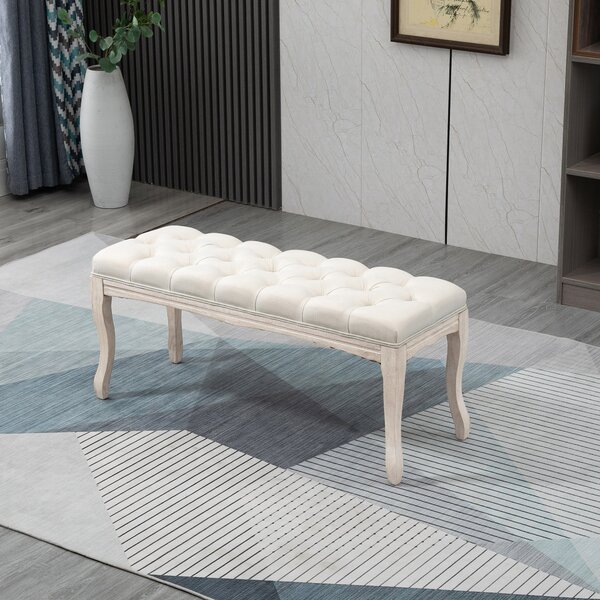 HOMCOM Bancă de Pat Vintage cu Butoni, Bancă Capitonată cu Picioare din Lemn, 110x40x48 cm, Bej | Aosom Romania