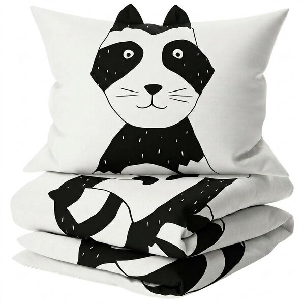 Lenjerie de pat din bumbac pentru patut RACCOON negru-alb Dimensiune lenjerie de pat: 40 x 60 cm | 100 x 135 cm