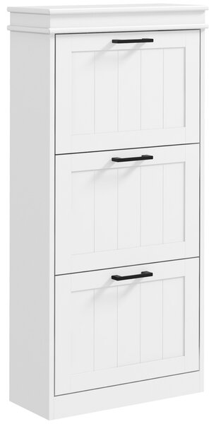 HOMCOM Dulap Spațios pentru Pantofi cu 3 Sertare Rabatabile pentru 15 Perechi de Pantofi, 54x24x117,5 cm, Alb | Aosom Romania